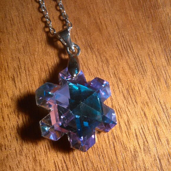 Mystic Color Crystal Snowflake Brass Pendant Stainless Steel Necklace - Picture 5 of 16